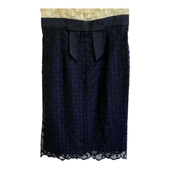 Milly Yellow And Black Lace Sheath Dress Bow Waist Button Back size 2 - Picture 4 of 13